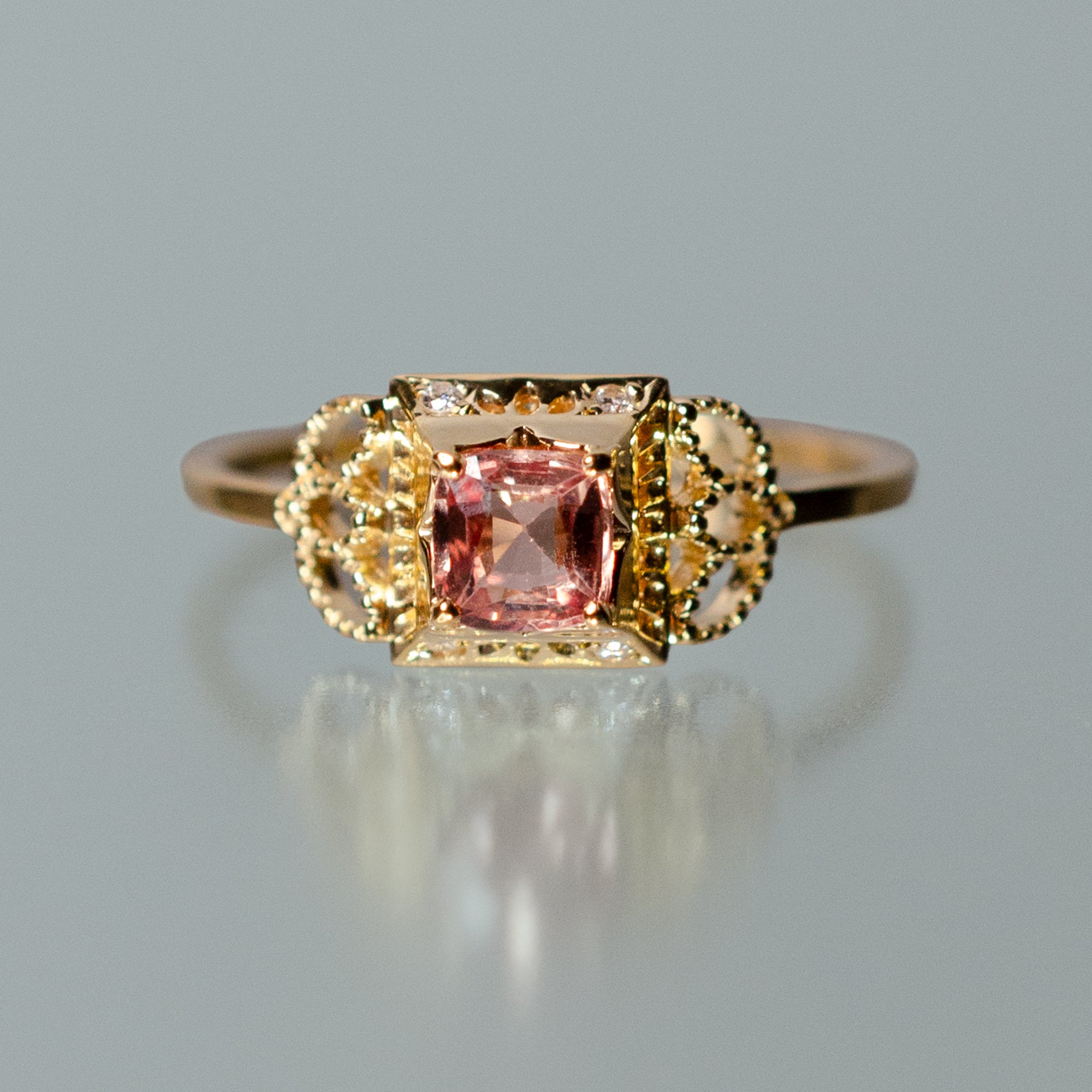 K18 パパラチアサファイア ダイヤモンド リング | Tesoro