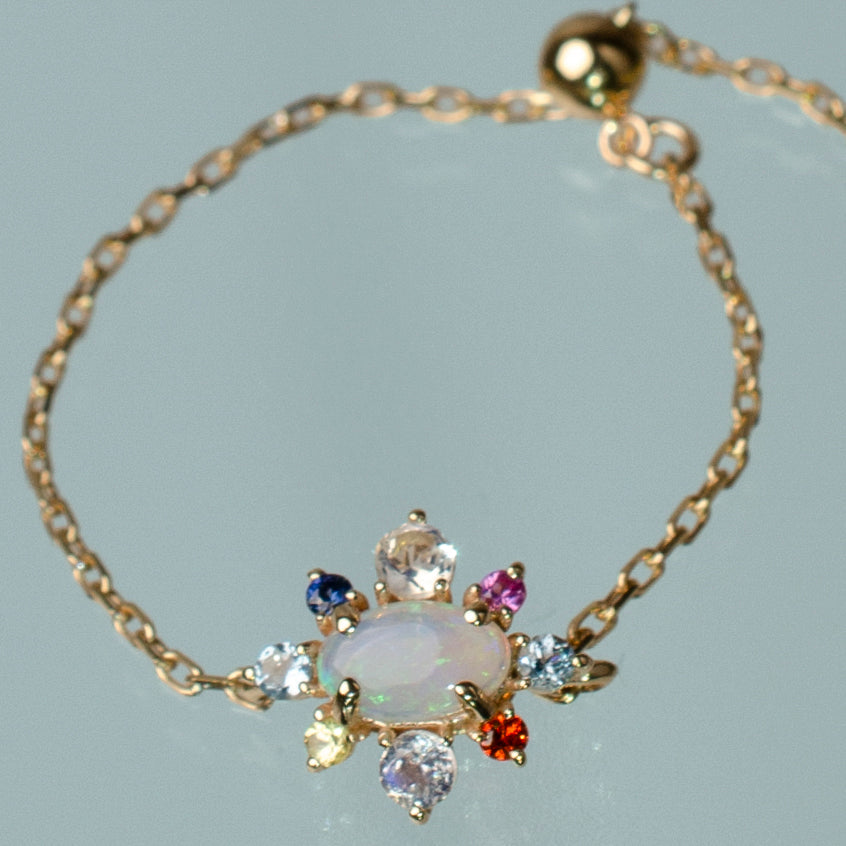 K10 オパール×カラーストーンのチェーンリング | BLUE