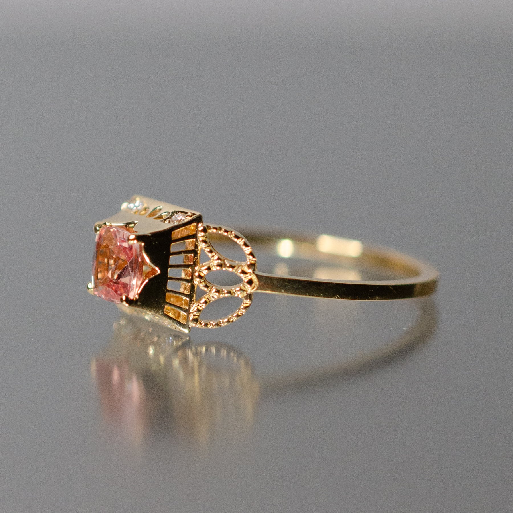 K18 パパラチアサファイア ダイヤモンド リング | Tesoro