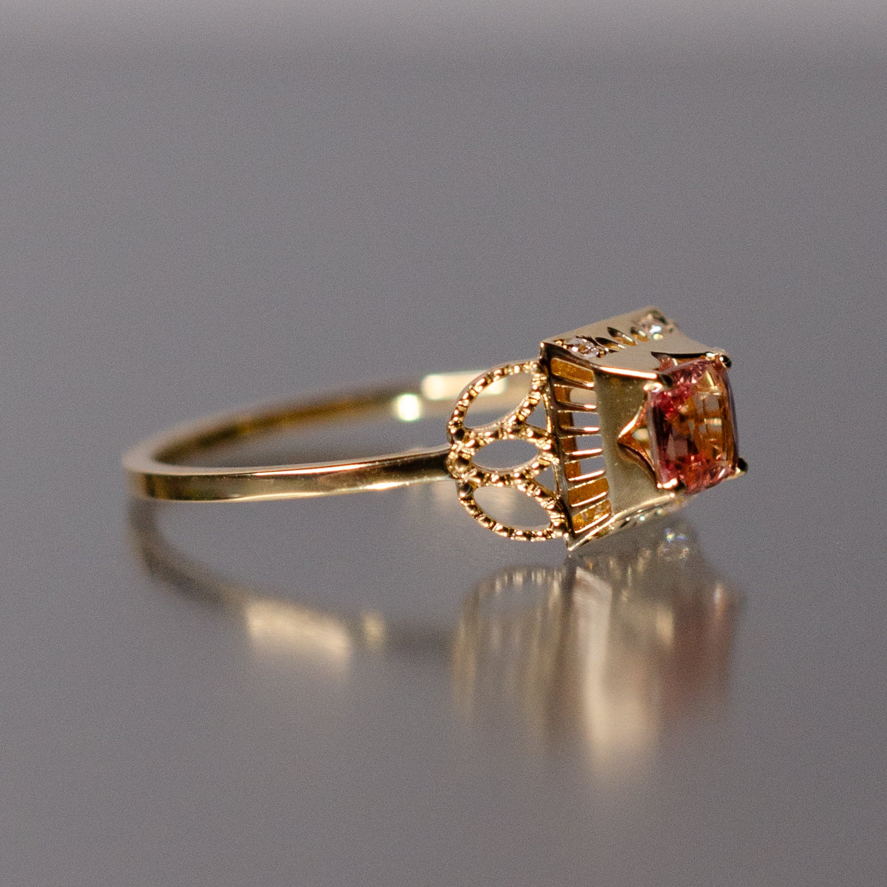 K18 パパラチアサファイア ダイヤモンド リング | Tesoro