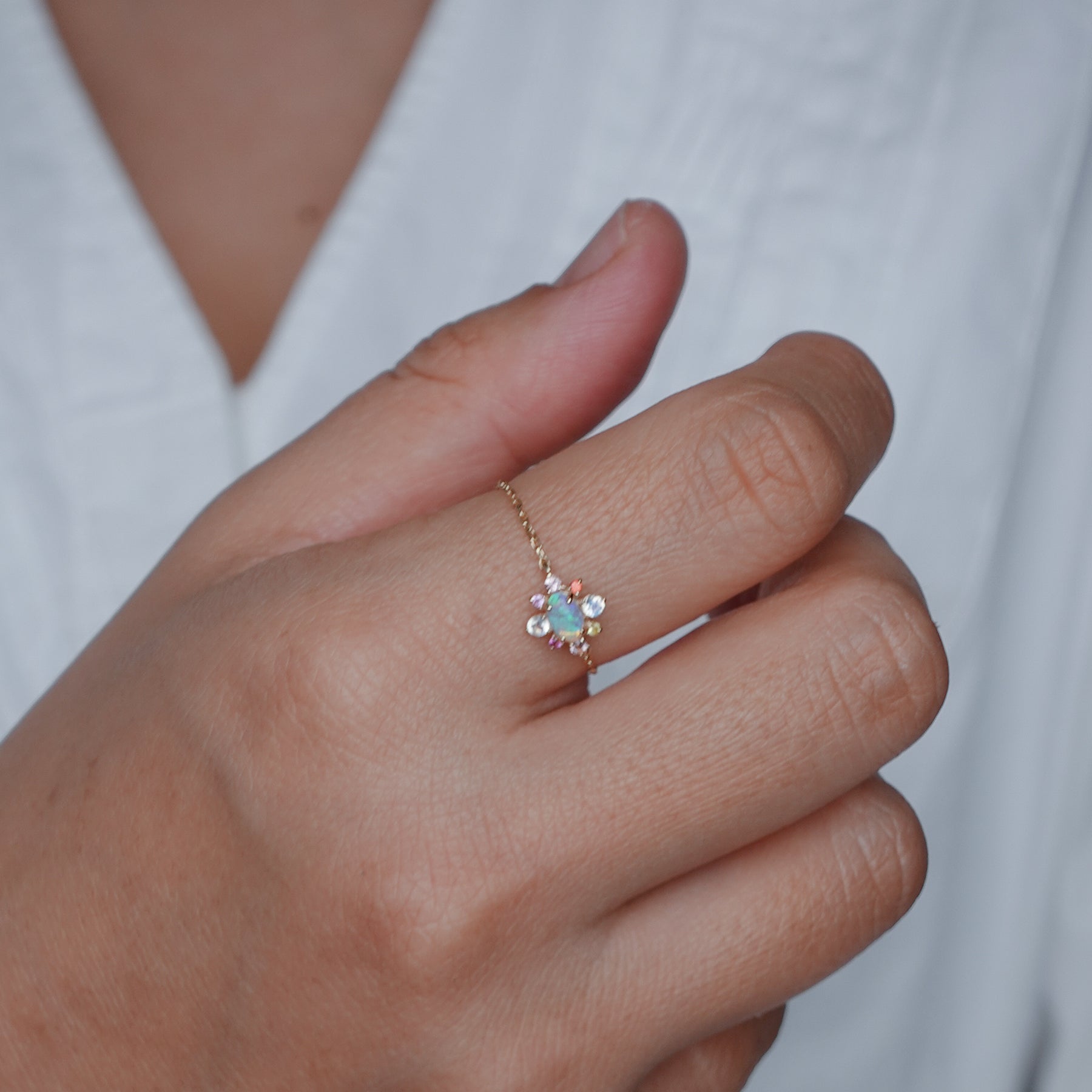 K10 オパール×カラーストーンのチェーンリング  | PINK
