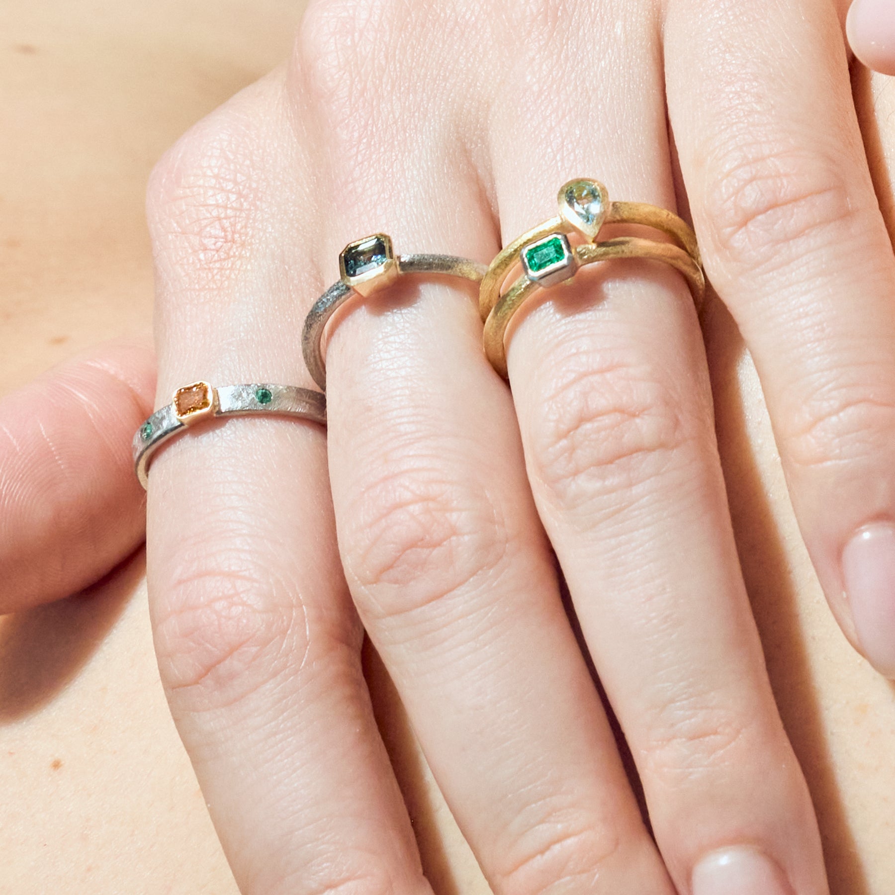 K18,PT900エメラルドリング | Tesoro 1点物